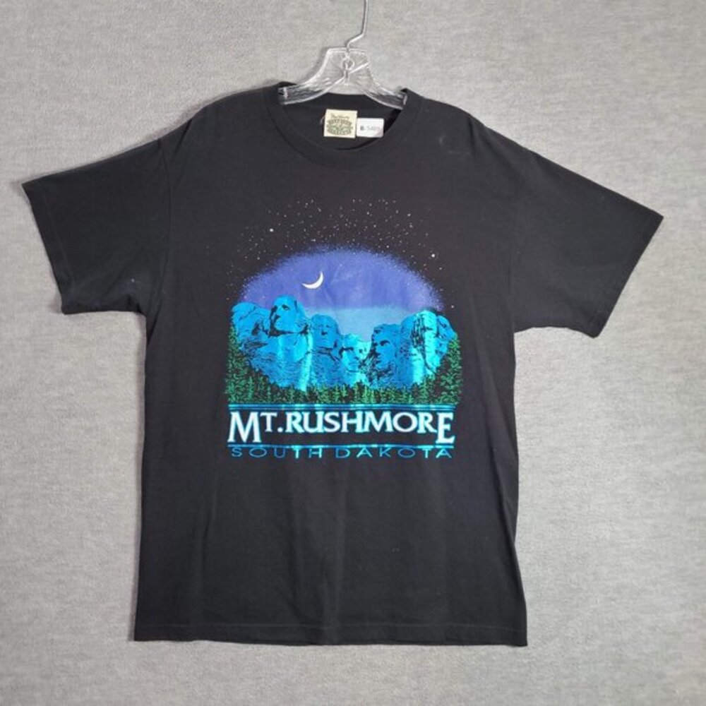 VINTAGE Mount Rushmore Men Shirt L Black President Night South Dakota 90s USA‎